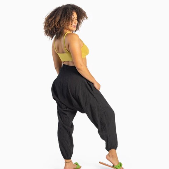 Buddha Pants Womens Elastic Waist Drawcord Tapered Savannah Harem Pants Black - Picture 6 of 6